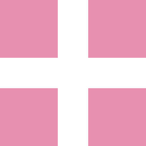Baner Pyran gans kilva rudhwyn; St. Piran's flag with a pink background.